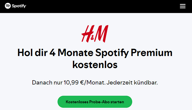 4 Monate Spotify Premium kostenlos MH